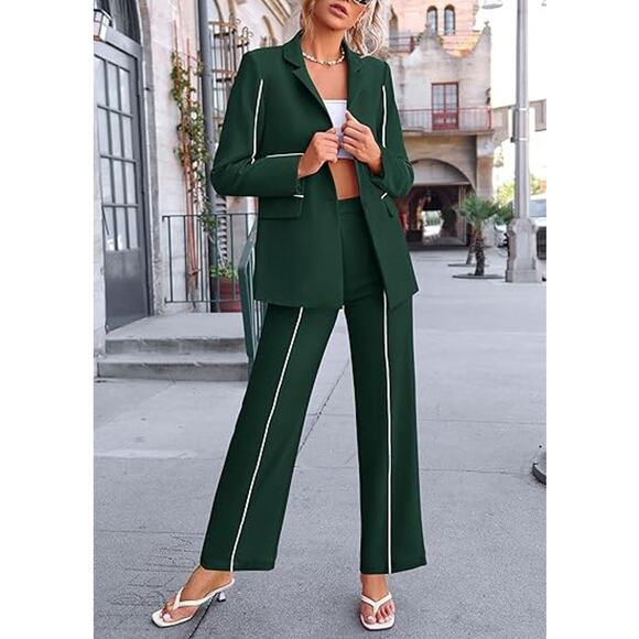 PRETTYGARDEN Women's Fall Spring 2 Piece Blazer Business Casual Oversize Jacket - Picture 4 of 5